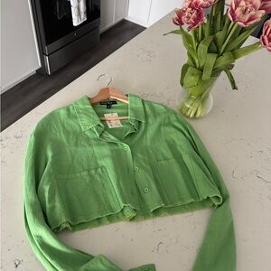 Blue Blush Lime Green Cropped Button-Down Shirt